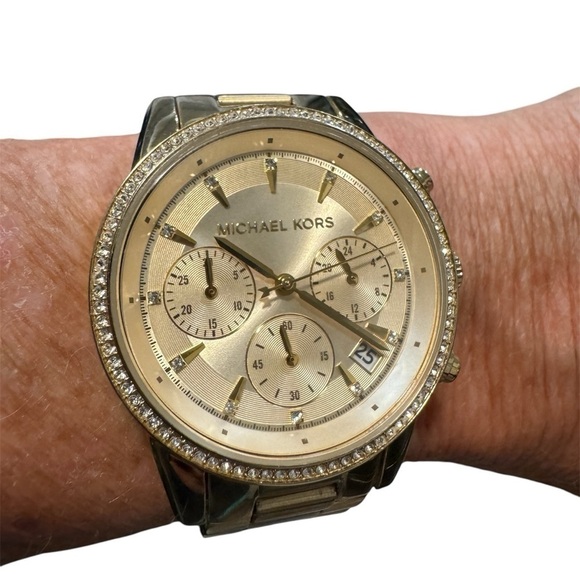 Michael Kors gold watch diamond style outer circle, stainless steel MK6356. main image 8